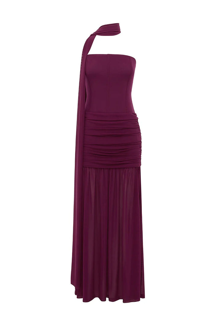 avalie plum purple tiered bustier maxi dress Lillie Corset Maxi Dress - Plum