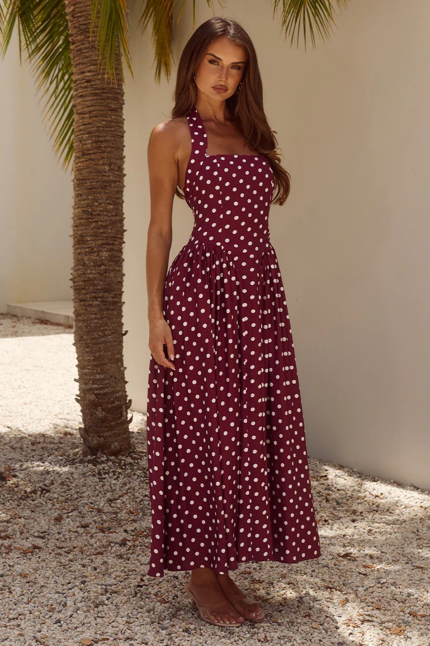 midi dress wine Runaway The Label Sammi Halter Midi Dress