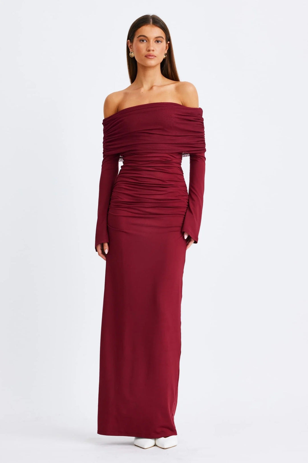 Stevie Long Sleeve Maxi Dress - Wine | JAUS