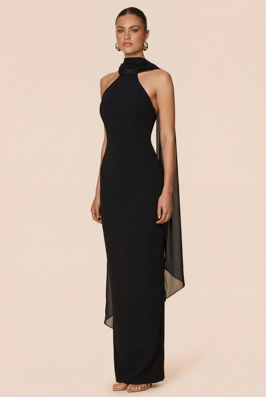 black martini dress Nookie High Neck Gown in Femme Edit Black Wedding Guest Dress pleated bodice US Size:S