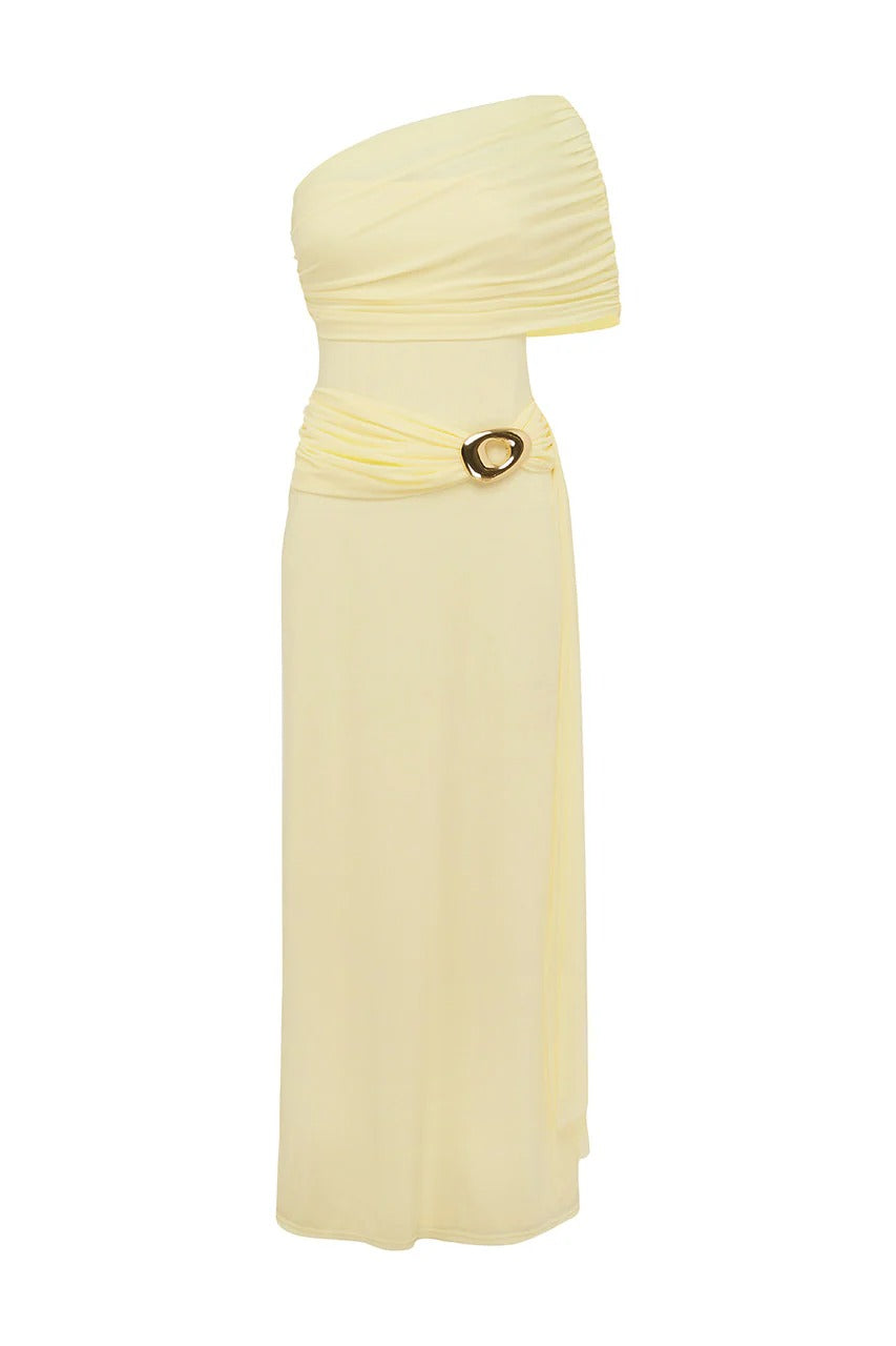 Kassi One Shoulder Midi Dress - Butter