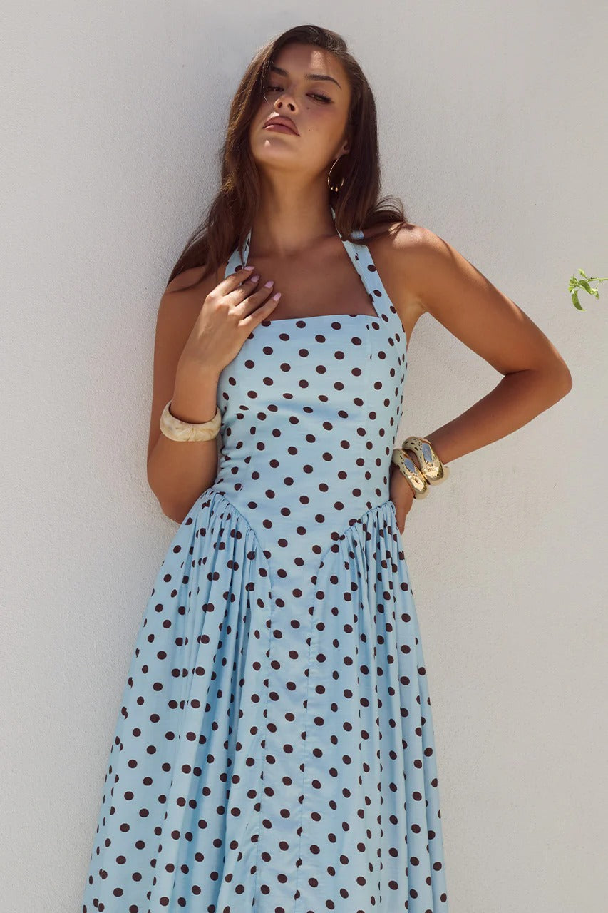 knee length dresses for ladies Olivia Short Sleeve Print Midi Skies are Blue Dress  Fig Tree Jewelry &  Accessories