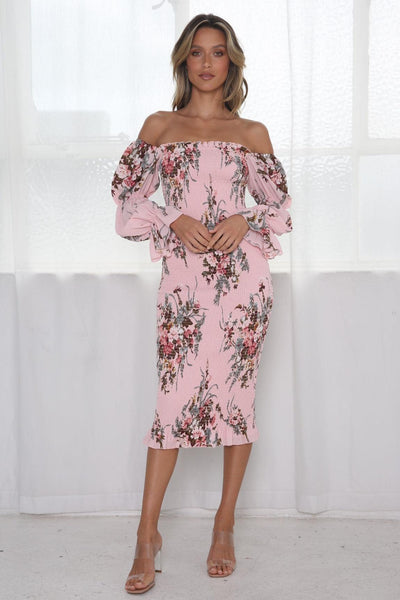 Imogen Long Sleeve Dress - Pink Floral - JAUS