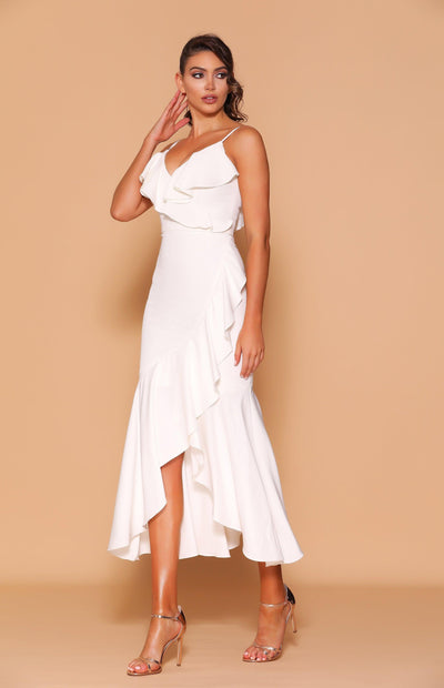 Jadore Frill Maxi Dress - White - JAUS