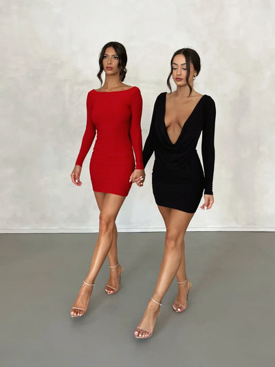 Kyla Reversible Mini Dress - Red - JAUS