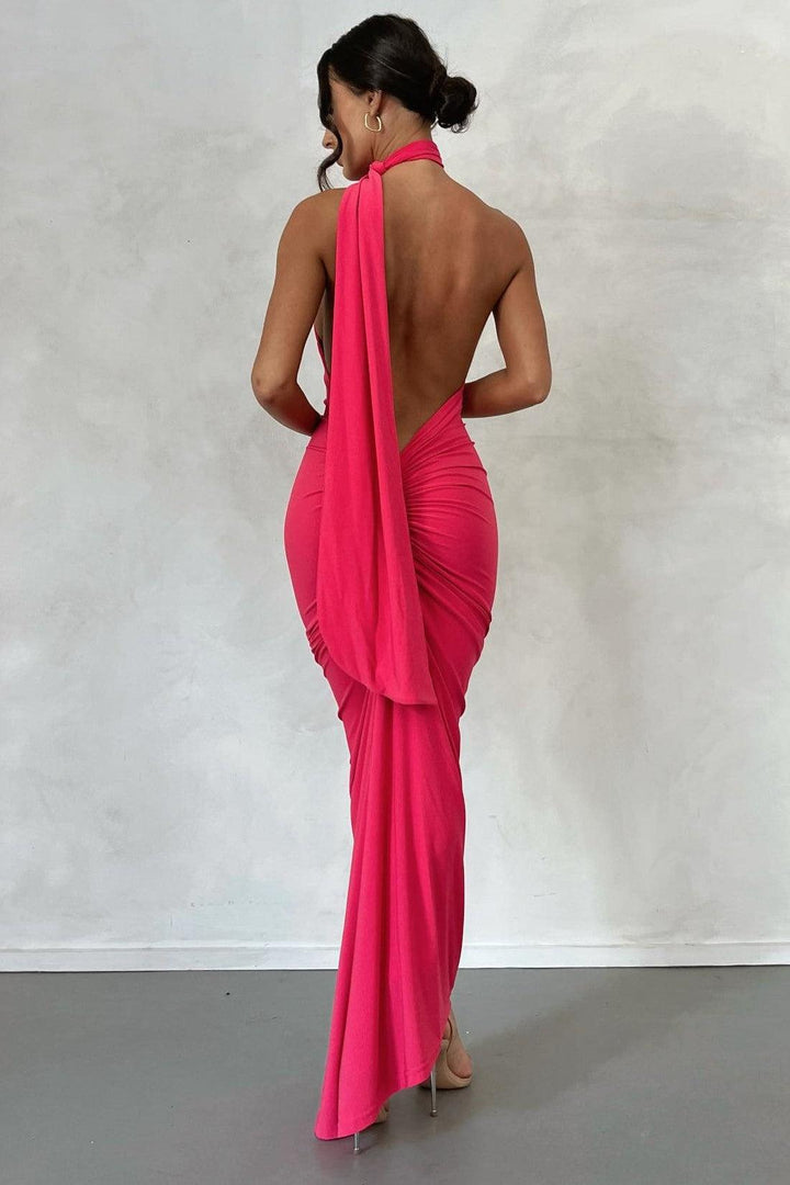 open lace back dress Leoni Dress - Fuchsia