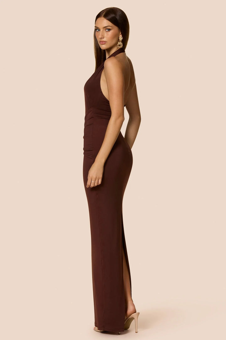 Nookie Leonie Halter Maxi Dress - Cocoa | JAUS