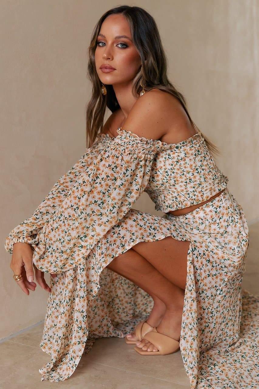 Lizbeth Maxi Skirt - Yellow Floral - JAUS