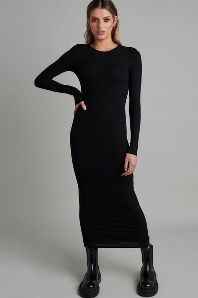 Long Sleeve Maxi Dress - Black - JAUS