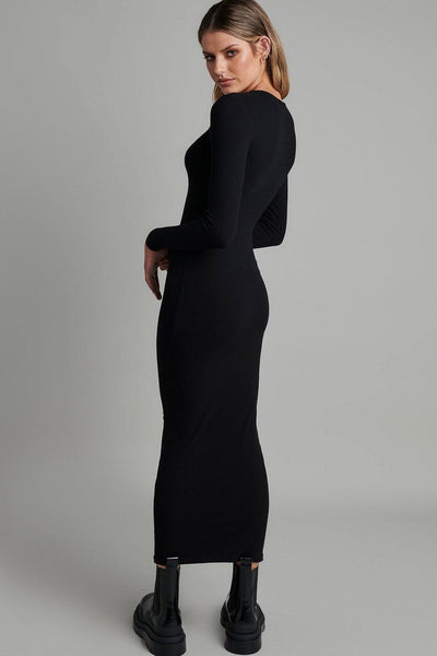 Long Sleeve Maxi Dress - Black - JAUS
