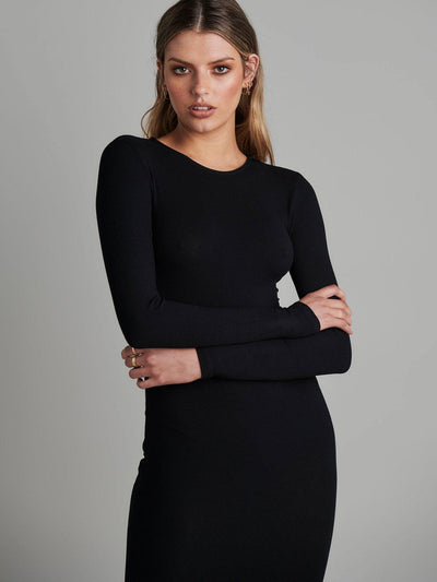 Long Sleeve Maxi Dress - Black - JAUS