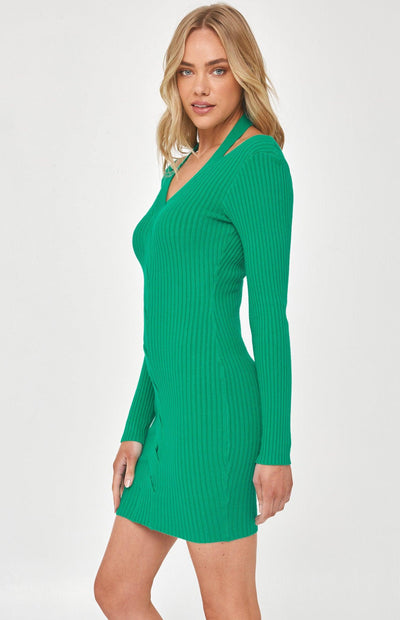 Lula Cut Out Knit Dress - Green - JAUS