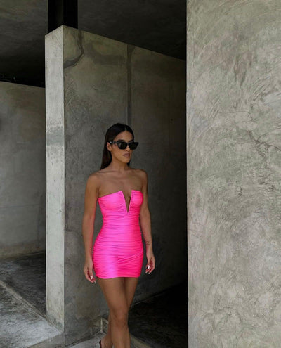 Malaya Mini Dress - Neon Pink - JAUS