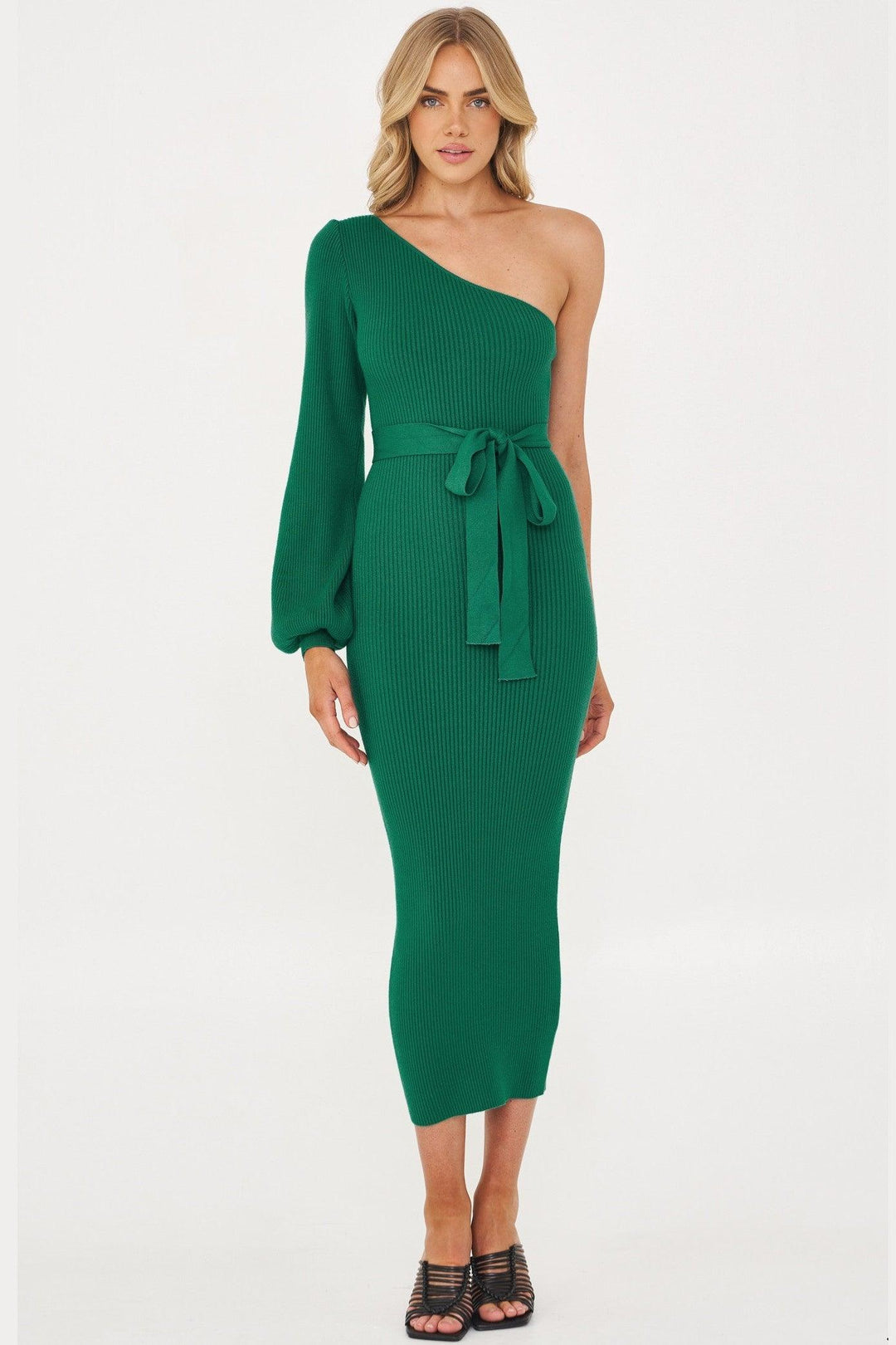 Merino One Shoulder Knit Dress - Emerald | JAUS Merino One Shoulder Knit Dress - Emerald | JAUS