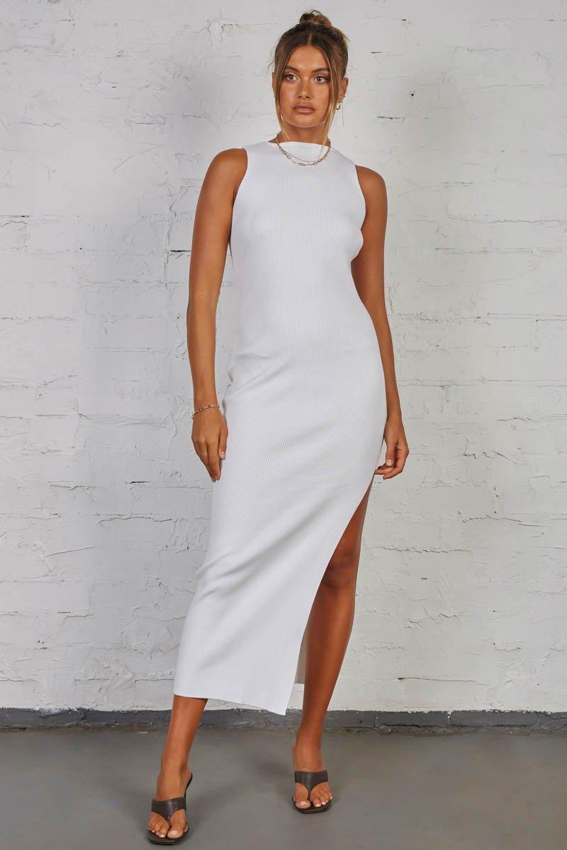 White ribbed maxi dress cheap