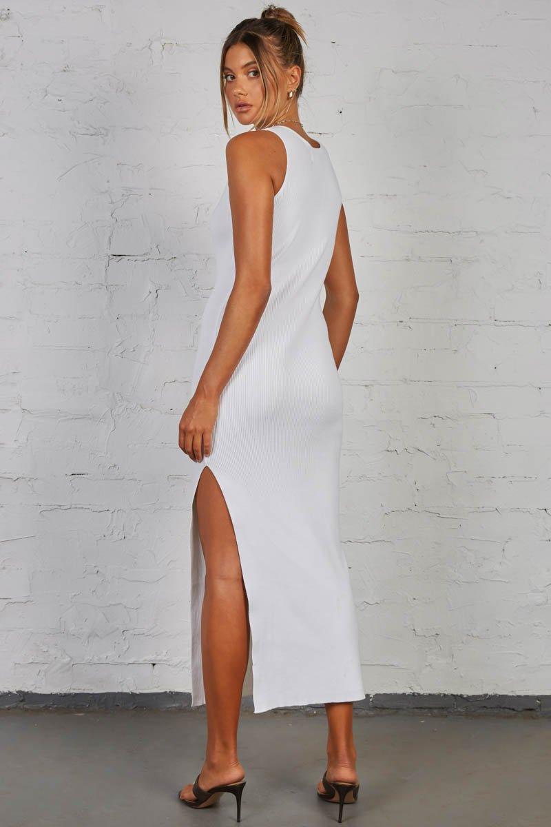 Mish Ribbed Maxi Dress - White Mish Ribbed Maxi Dress - White