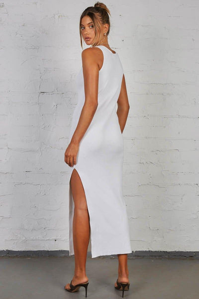 Mish Ribbed Maxi Dress - White - JAUS