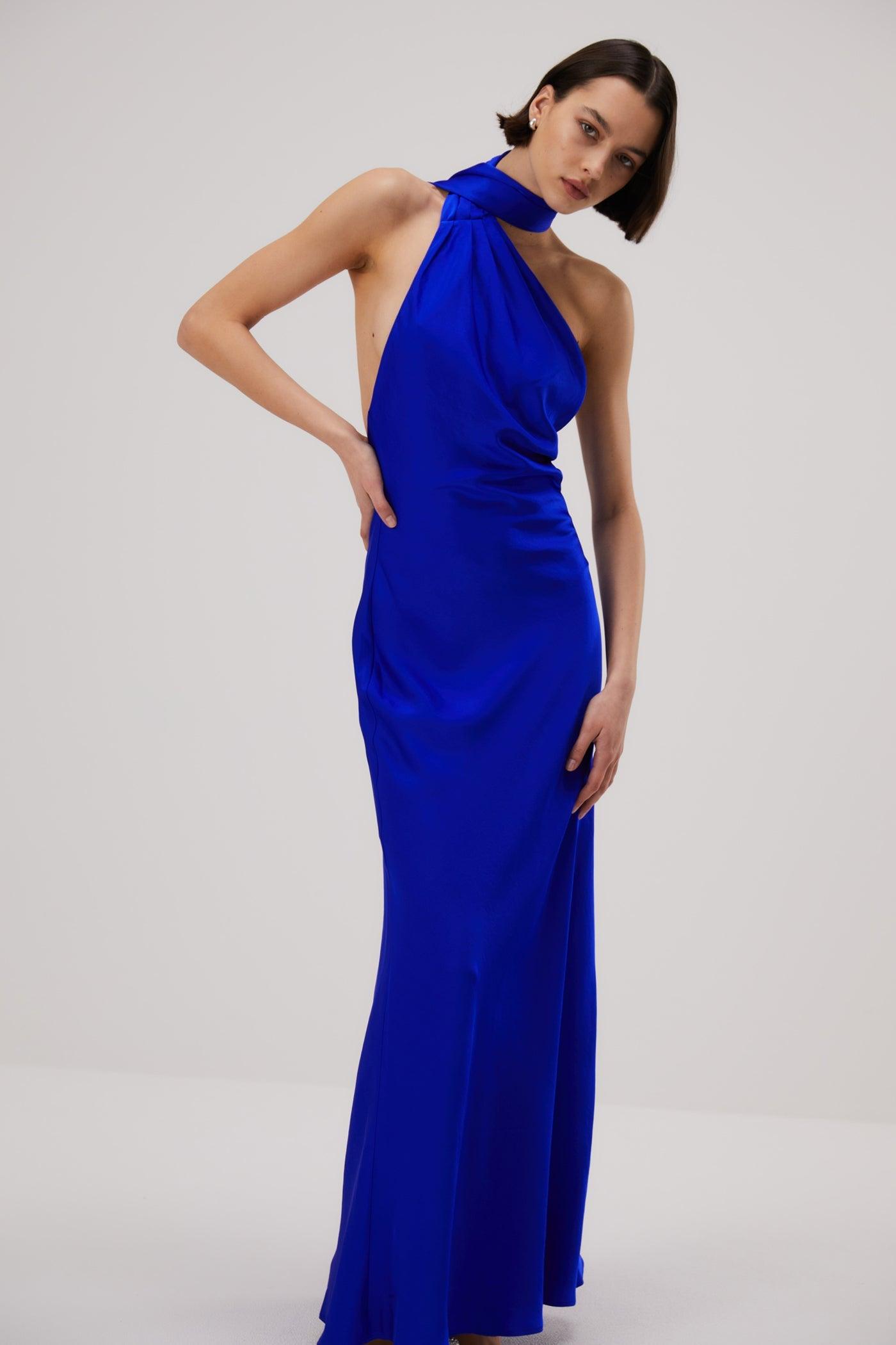 Misha Alastair Satin Gown - Electric Blue - JAUS