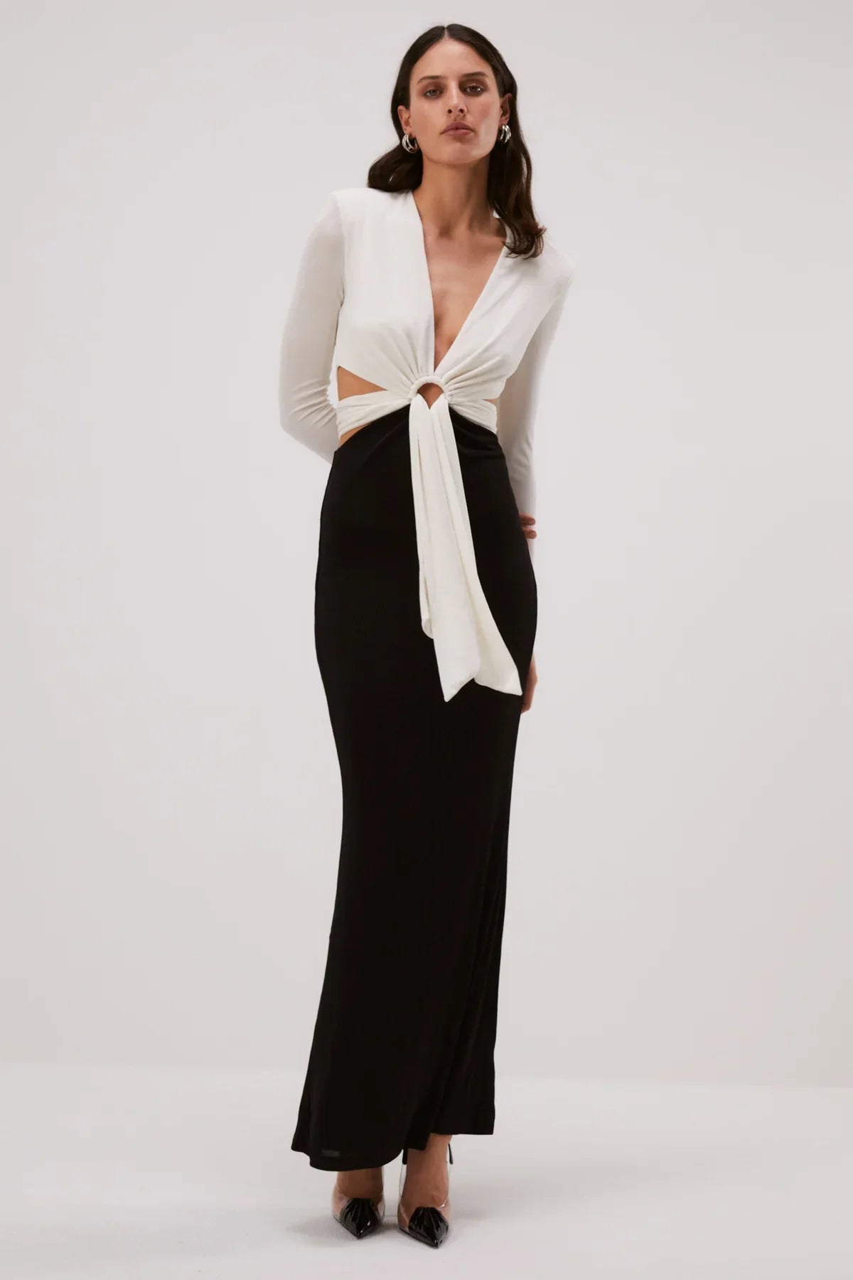 Misha Aldina Contrast Slinky Jersey Dress - Ivory/Black - JAUS