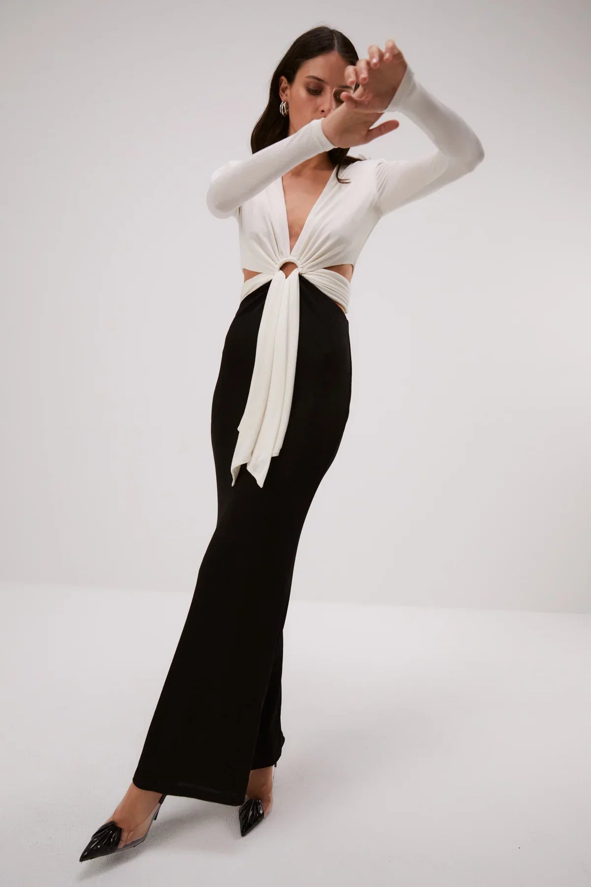 Misha Aldina Contrast Slinky Jersey Dress - Ivory/Black - JAUS