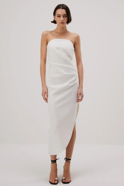 Misha Audrina Bonded Crepe Midi Dress - Ivory - JAUS