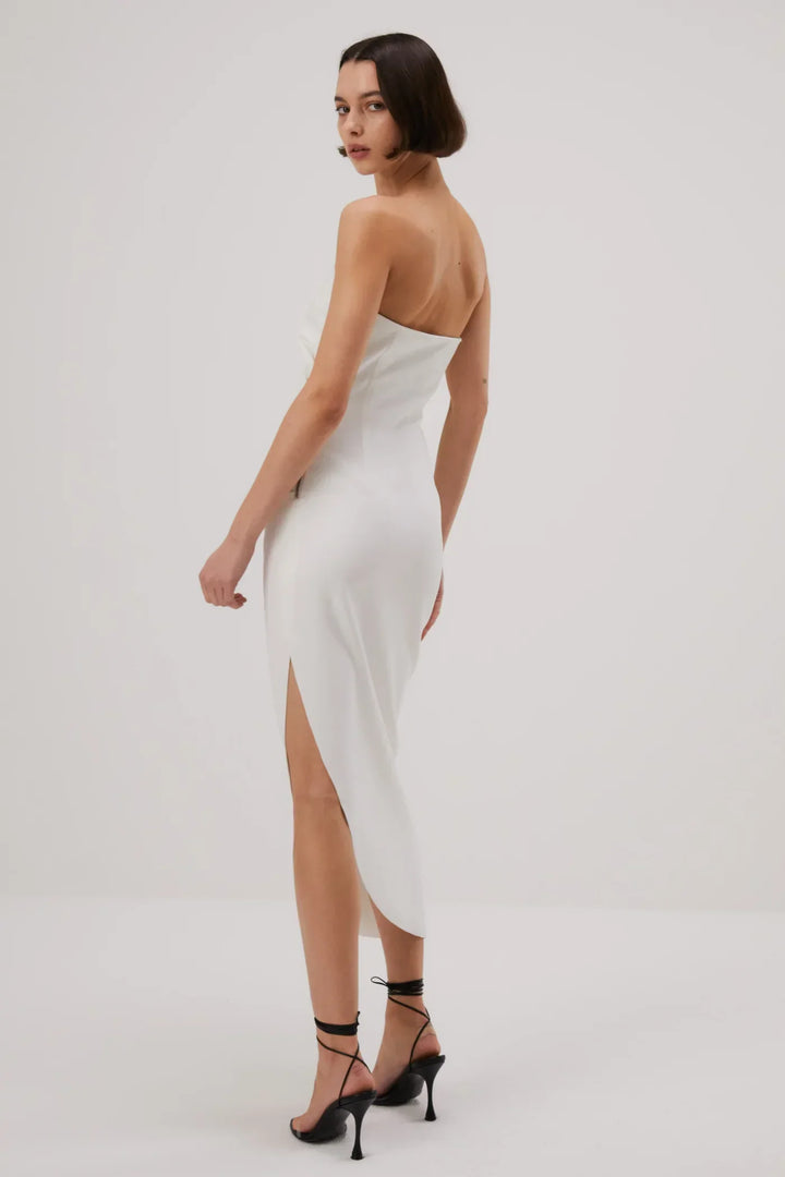 audrina midi dress Misha Audrina Bonded Crepe Midi Dress - Ivory