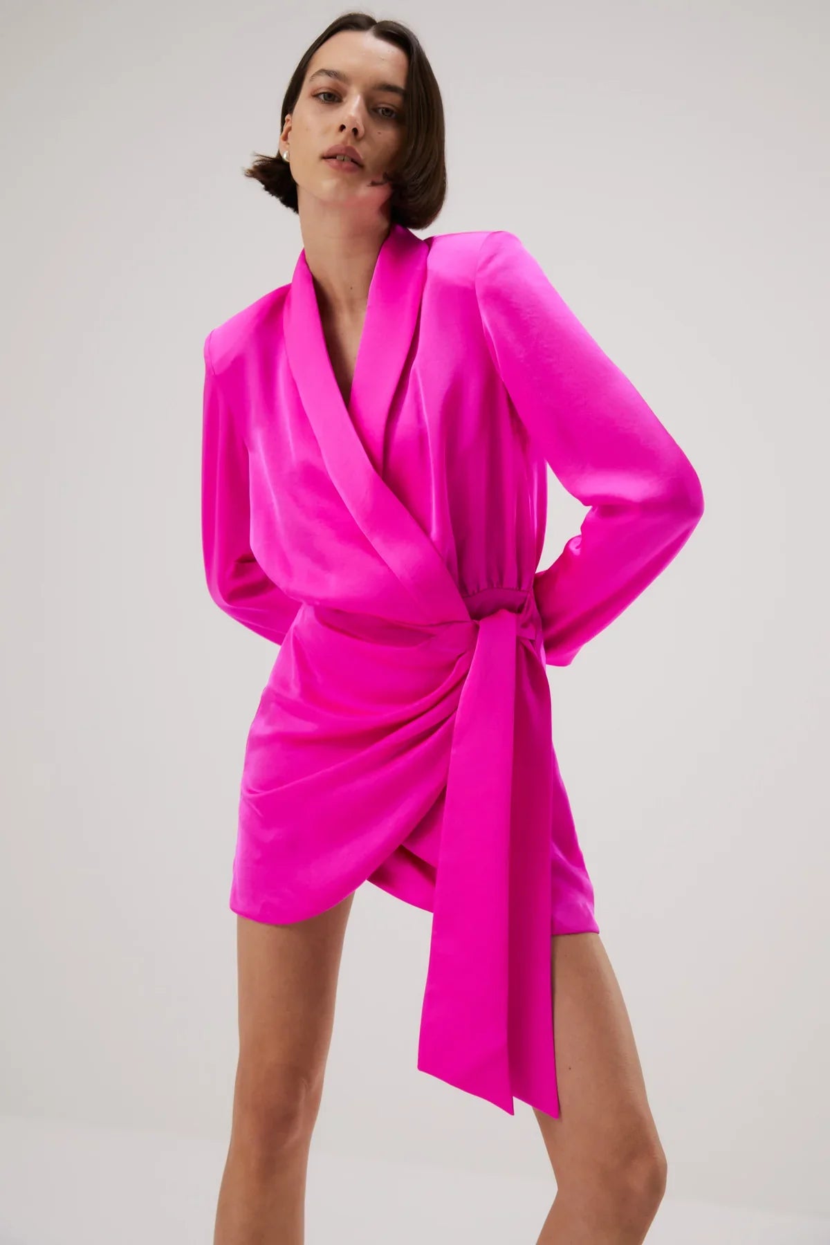 Misha Azera Satin Mini Dress - Hot Pink - JAUS