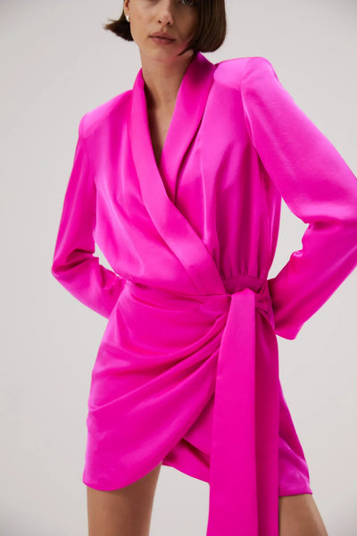 Misha Azera Satin Mini Dress - Hot Pink - JAUS