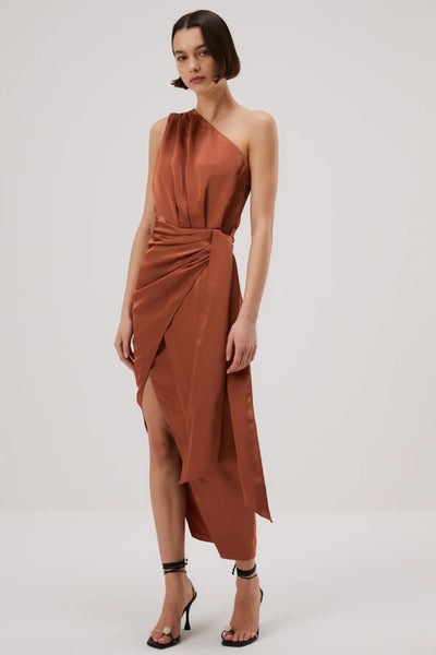 Misha Brooks Satin Midi Dress - Copper - JAUS