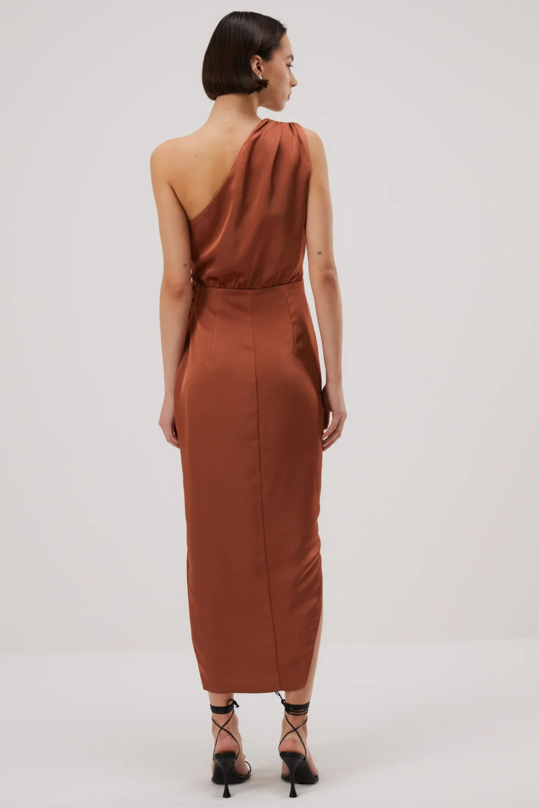 misha sophie midi dress Misha Brooks Satin Midi Dress - Copper