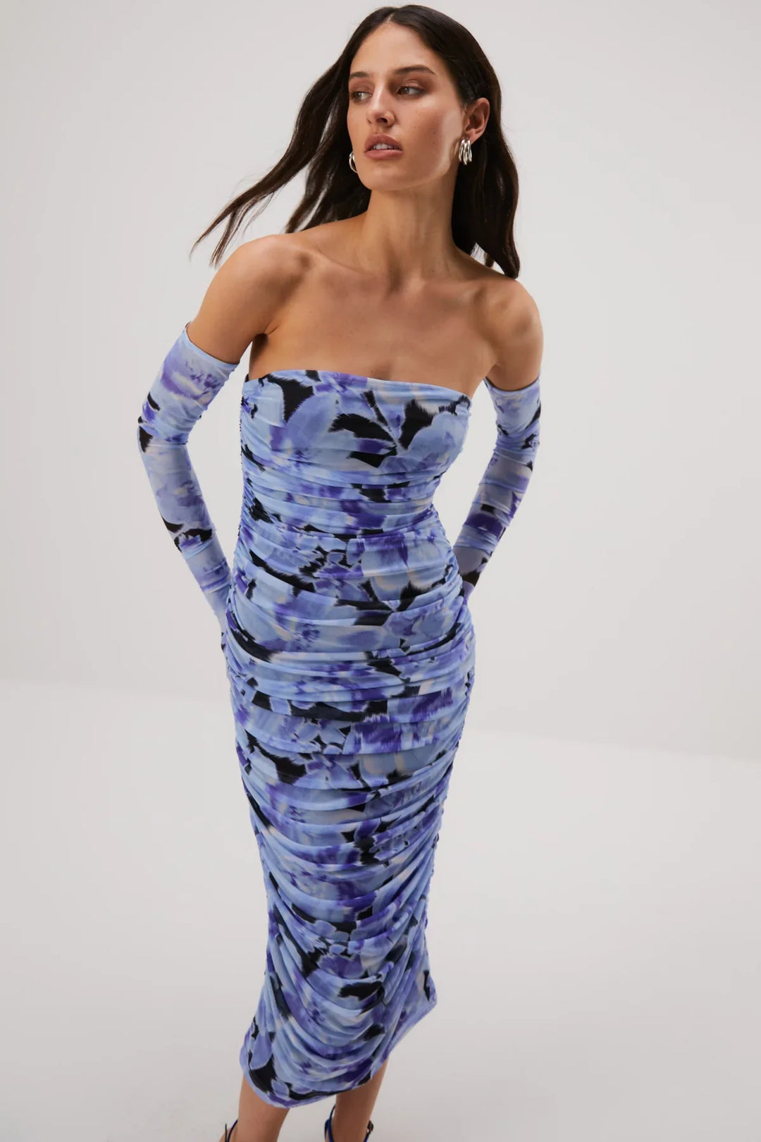 misha mesh dress Misha Cosimo Mesh Dress With Gloves - Water Color Floral