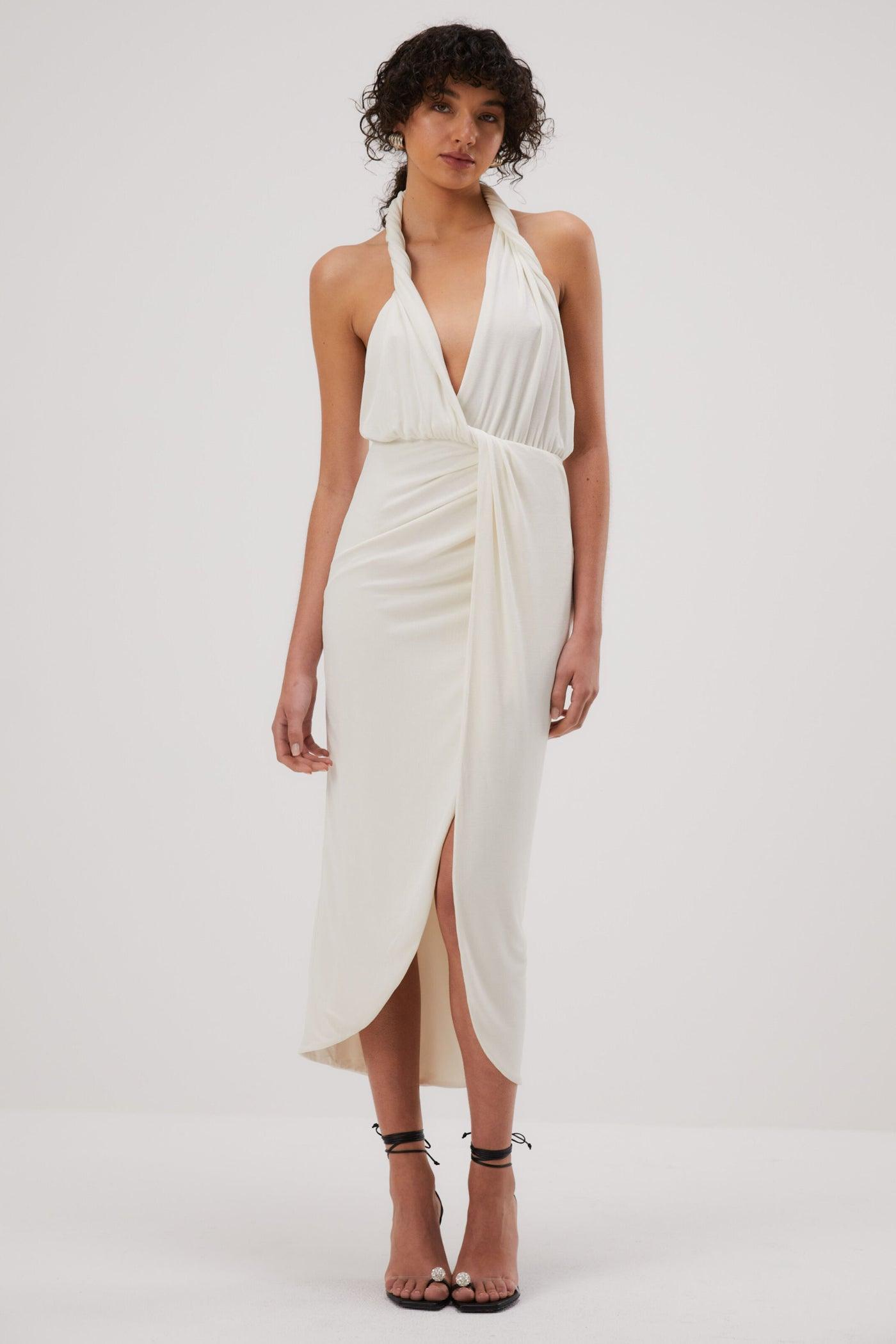 Misha Cressida Slinky Jersey Midi Dress - Ivory - JAUS