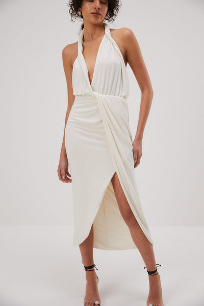 Misha Cressida Slinky Jersey Midi Dress - Ivory - JAUS