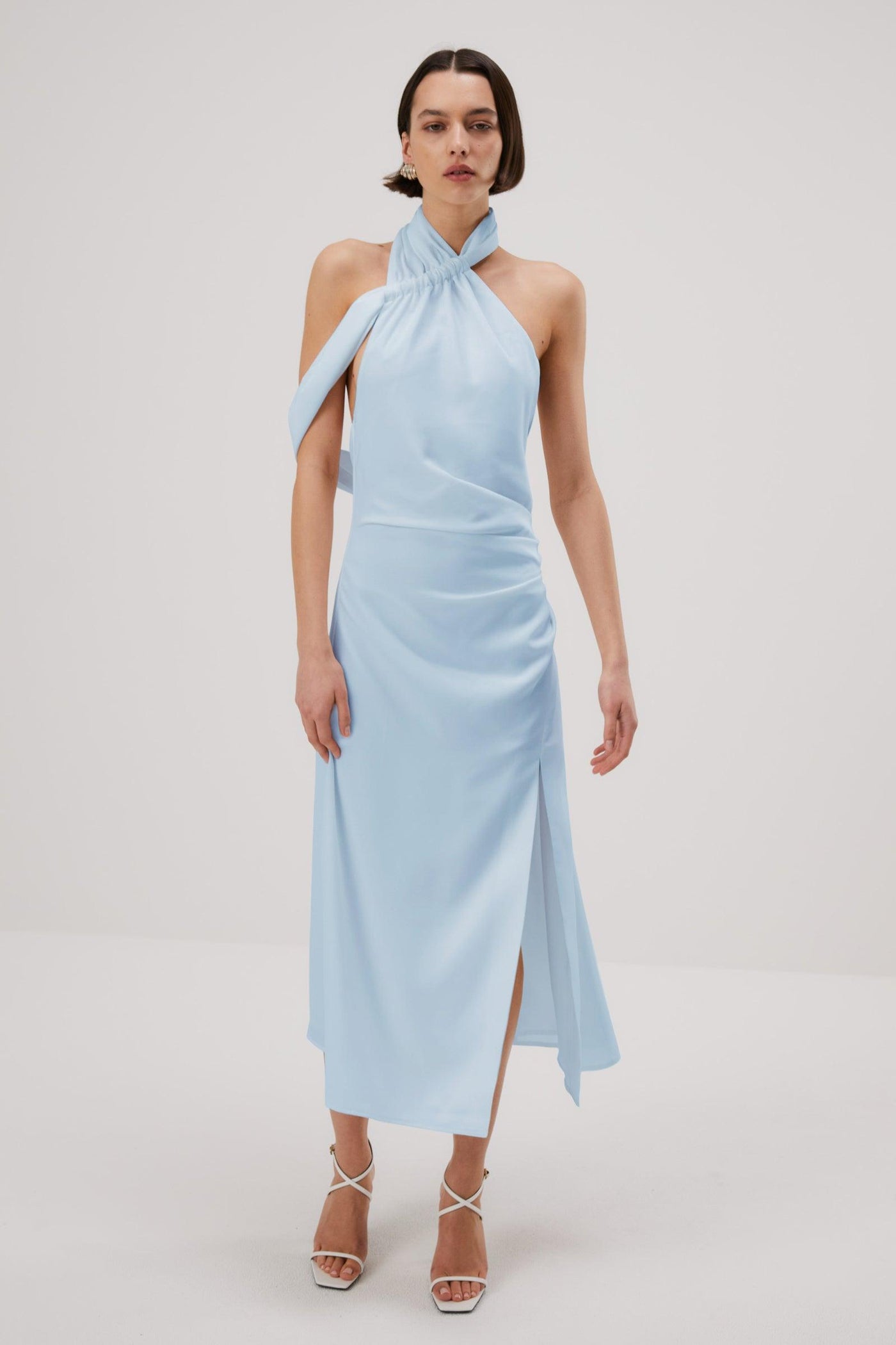 Misha Della Satin Midi Dress - Sky Blue | JAUS Misha Della Satin Midi Dress - Sky Blue | JAUS