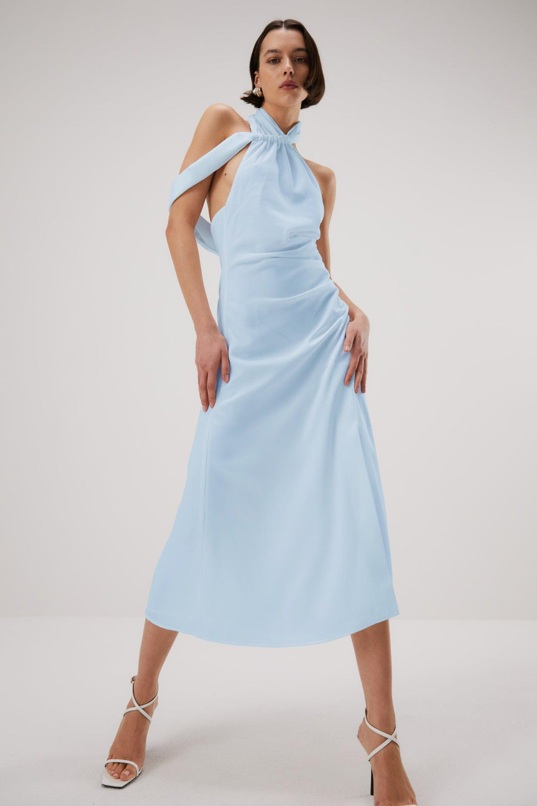 Misha Della Satin Midi Dress - Sky Blue | JAUS