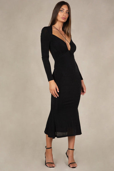 Misha Engracia Midi Dress - Black - JAUS