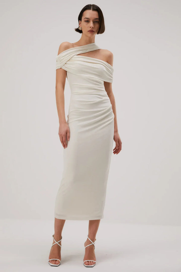 slinky jersey dress Misha Imani Slinky Jersey Midi Dress - Ivory