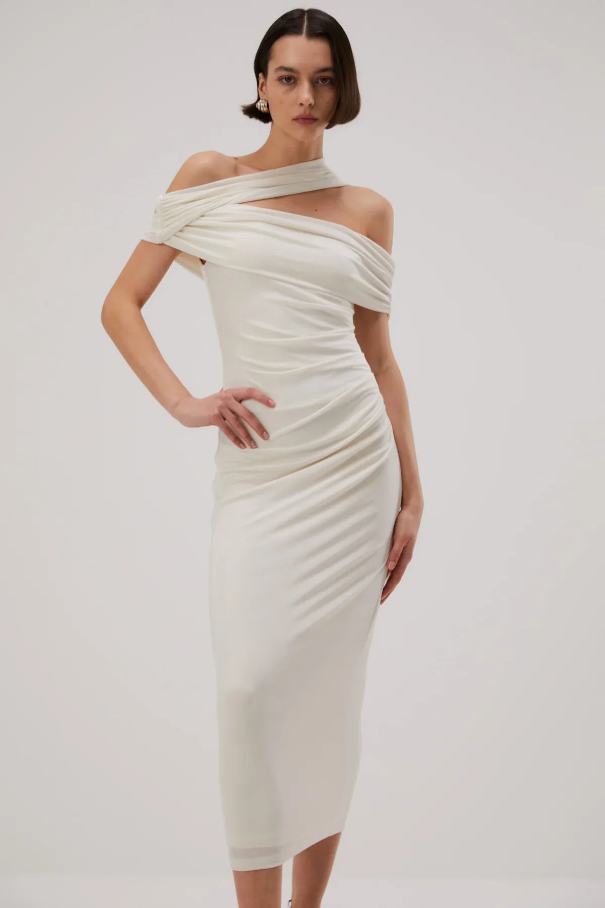 Misha Imani Slinky Jersey Midi Dress - Ivory - JAUS