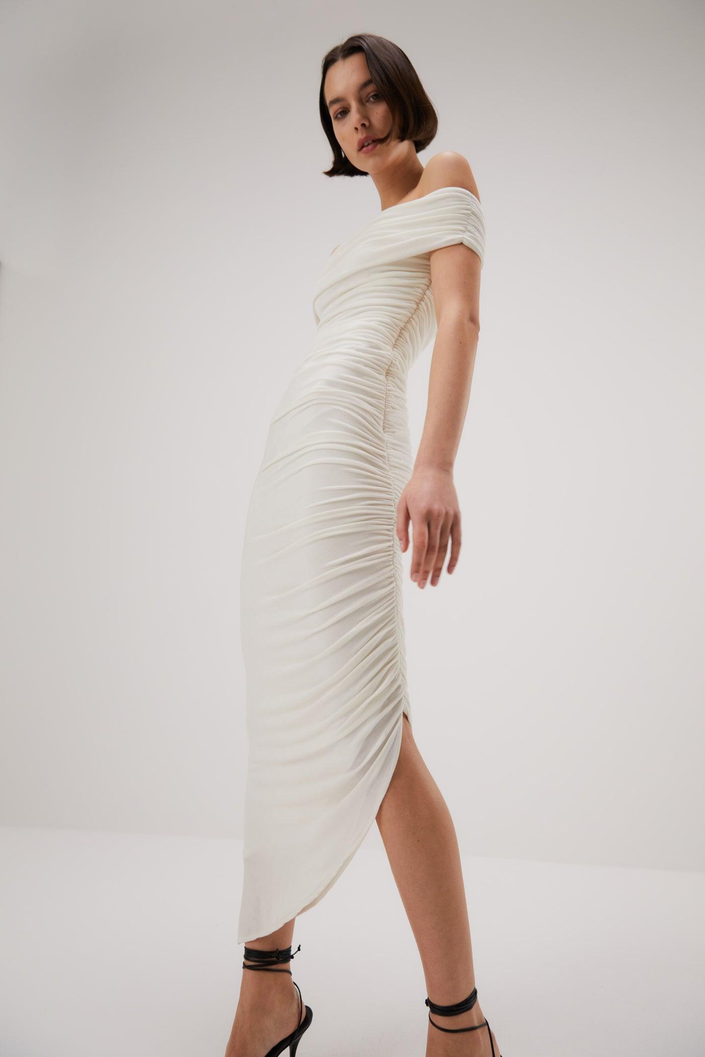 Misha Keoni Slinky Jersey Midi Dress - Ivory - JAUS