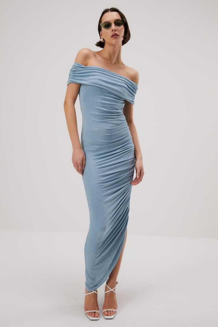 blue jersey midi dress Misha Keoni Slinky Jersey Midi Dress - Sterling Blue