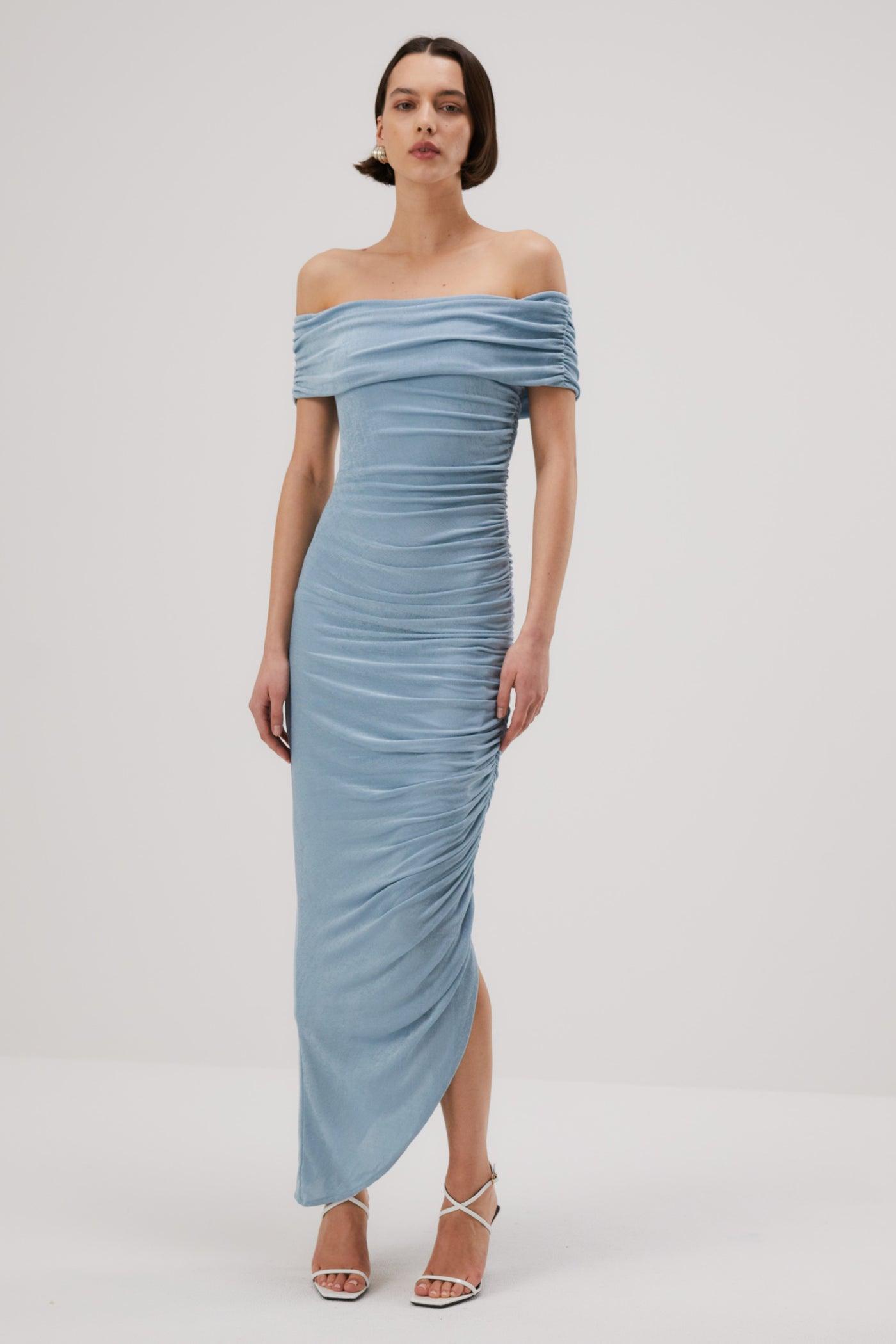 Misha Keoni Slinky Jersey Midi Dress - Sterling Blue - JAUS