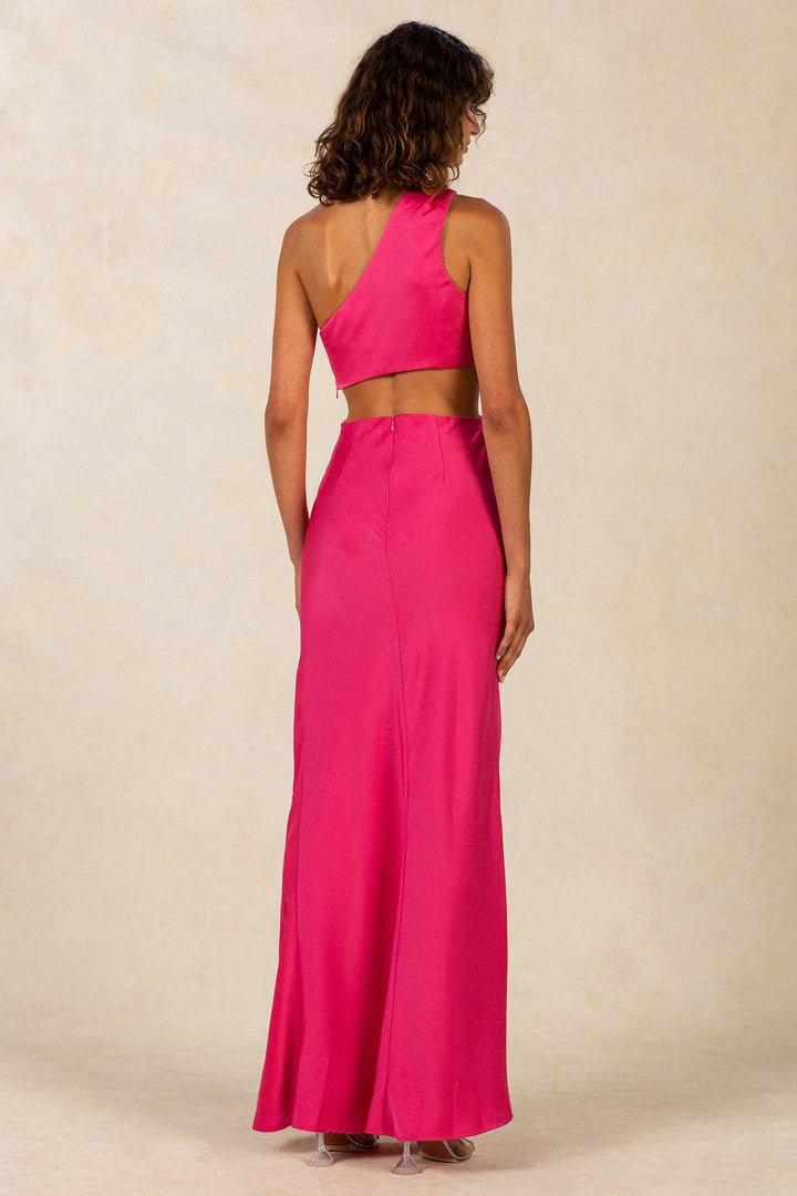 misha hot pink dress MISHA Evianna Satin Gown in Hot Pink