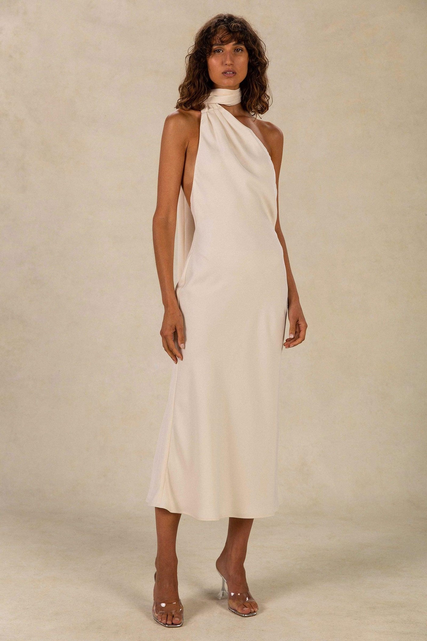 Misha Vivica Satin Midi Dress - Ivory - JAUS