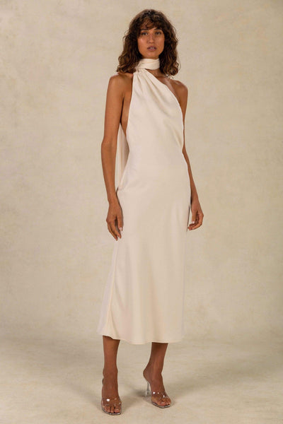 Misha Vivica Satin Midi Dress - Ivory - JAUS