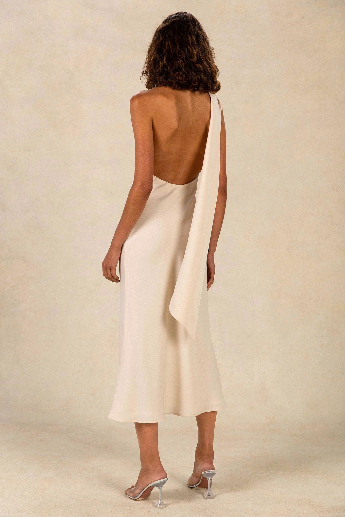 Misha Vivica Satin Midi Dress - Ivory - JAUS