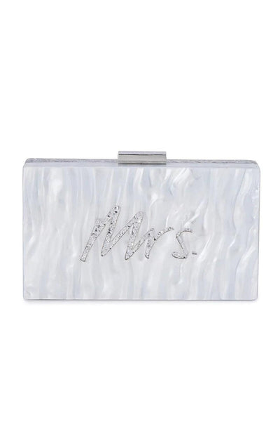 Mrs Acrylic Glitter Box Clutch - White/Silver - JAUS