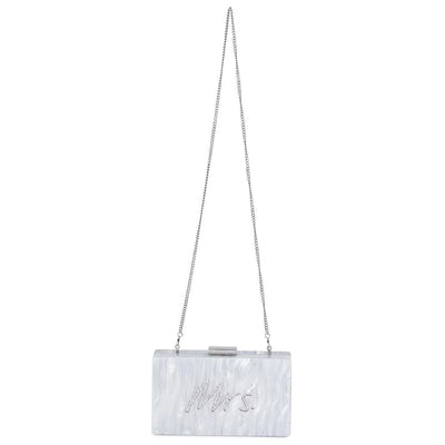 Mrs Acrylic Glitter Box Clutch - White/Silver - JAUS