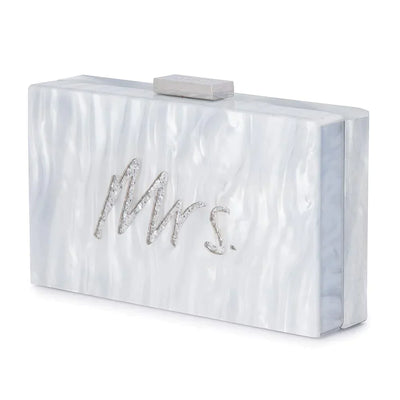 Mrs Acrylic Glitter Box Clutch - White/Silver - JAUS