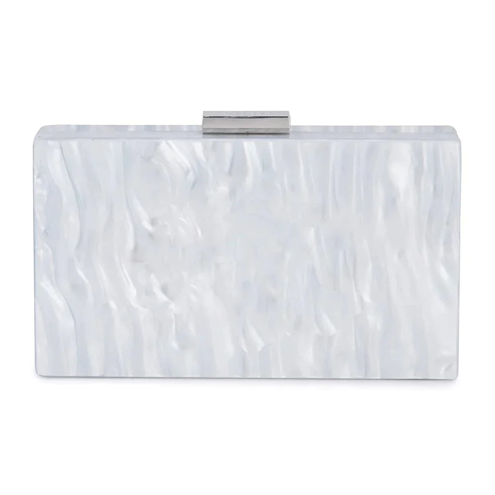 Mrs Acrylic Glitter Box Clutch - White/Silver - JAUS