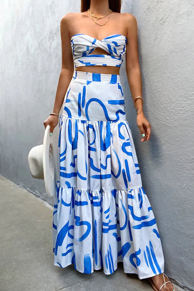 Myko Maxi Skirt - White/Blue - JAUS